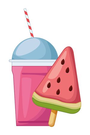 Delicious milkshake and watermelon  ice cream vector illustration graphic designのイラスト素材