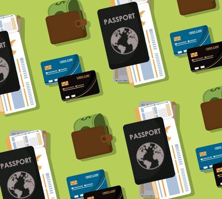 Travel and tourism elements passport and money pattern background vector illustration graphic designのイラスト素材