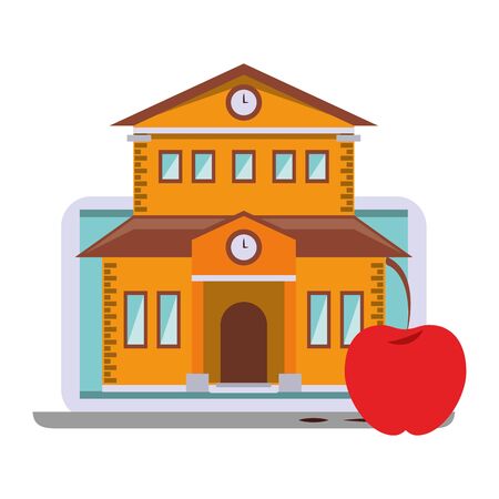 elearning and education school building on laptop and apple symbols vector illustration graphic designのイラスト素材