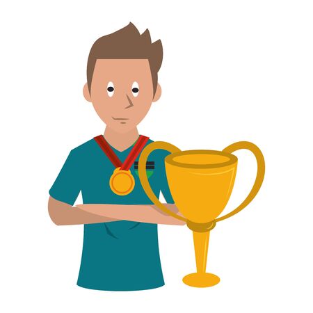 Soccer player holding trophy cup sport game cartoon vector illustration graphic designのイラスト素材