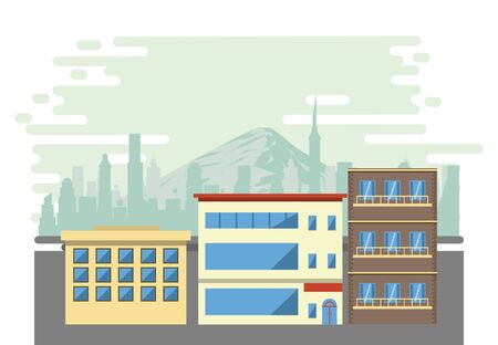 Urban office buildings with cityscape scenery vector illustration graphic designのイラスト素材