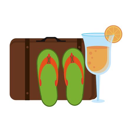 Summer and beach vacations suitcase flip flops and cocktail cartoons vector illustration graphic designのイラスト素材
