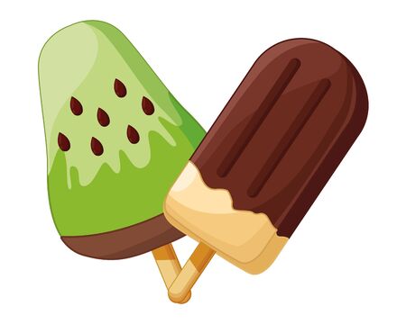 ice cream kiwi and chocolate flavor vector illustration graphic designのイラスト素材