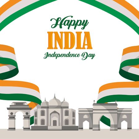 India independence day card with patriotic monuments and emblems, poster holiday vector illustration graphicのイラスト素材