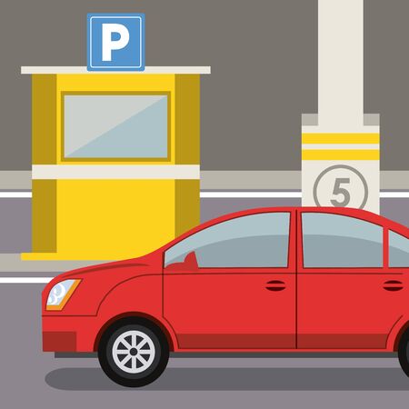 Car parked in lot with parking meter at city vector illustration graphic designのイラスト素材