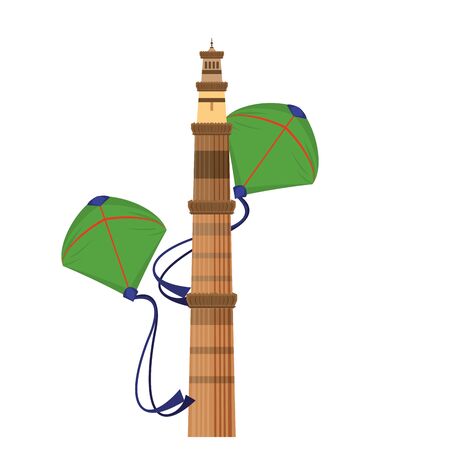 Indian patriotic emblems tower and kites cartoons isolated vector illustration graphic designのイラスト素材