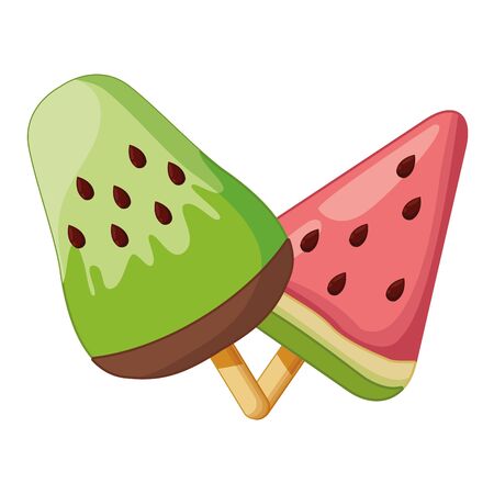 ice cream kiwi and watermelon flavors vector illustration graphic designのイラスト素材