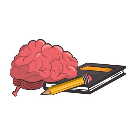 Brain with pencil and book cartoons vector illustration graphic designのイラスト素材