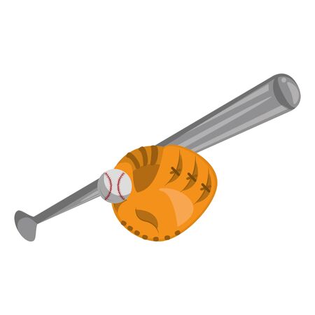 baseball equiment elements ball, aluminum bat and catcher golve icon cartoon vector illustration graphic designのイラスト素材