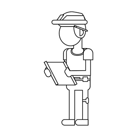 Construction worker smiling and holding clipboard cartoon isolated vector illustration graphic designのイラスト素材