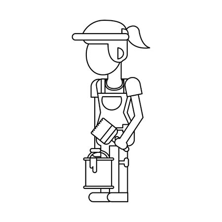 Construction worker smiling with paint bucket and brush cartoon isolated vector illustration graphic designのイラスト素材