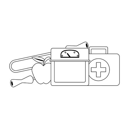 fitness equipment workout health and scale jump rope apple medical kit symbols vector illustration graphic designのイラスト素材