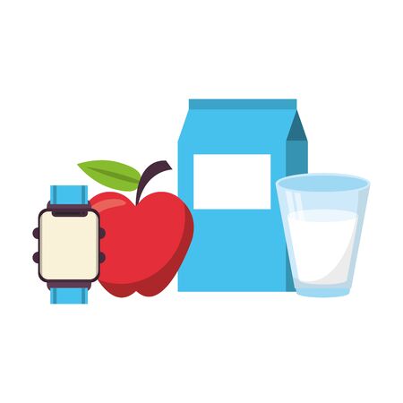 food and healthy life and milk water glass apple watch symbols vector illustration graphic designのイラスト素材