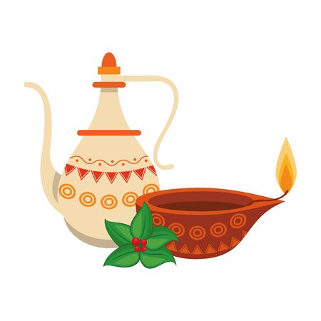 indian traditional teapot with lamp and leaves icon cartoon vector illustration graphic designのイラスト素材