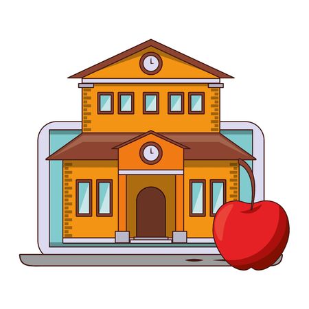 elearning and education school building on laptop and apple symbols vector illustration graphic designのイラスト素材