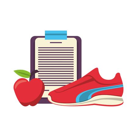 fitness equipment workout health and logbook apple with tennis symbols vector illustration graphic designのイラスト素材