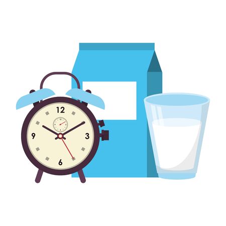 food and healthy life and milk glass alarm clock symbols vector illustration graphic designのイラスト素材