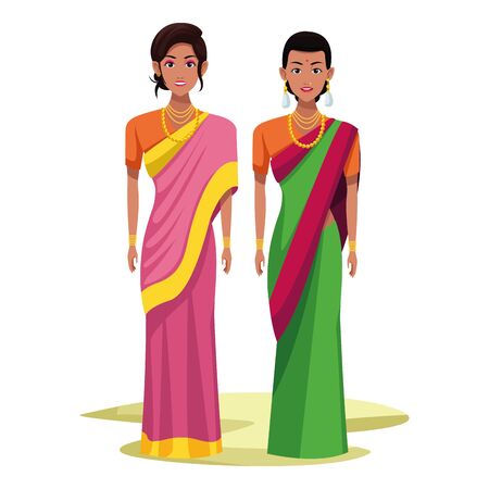 indian indian women wearing traditional hindu clothes women wearing sari and jewelry profile picture avatar cartoon character portrait vector illustration graphic designのイラスト素材