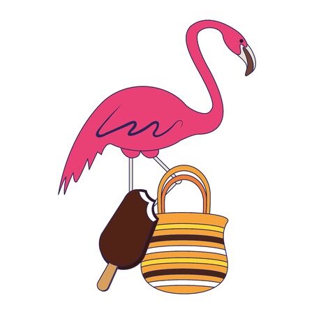 summer beach and vacation with flemish, beach bag and ice lolly icon cartoons vector illustration graphic designのイラスト素材