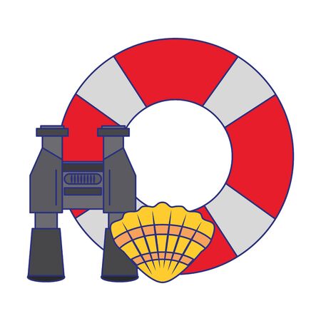 Summer and travel binoculars float and shell cartoons vector illustration graphic designのイラスト素材