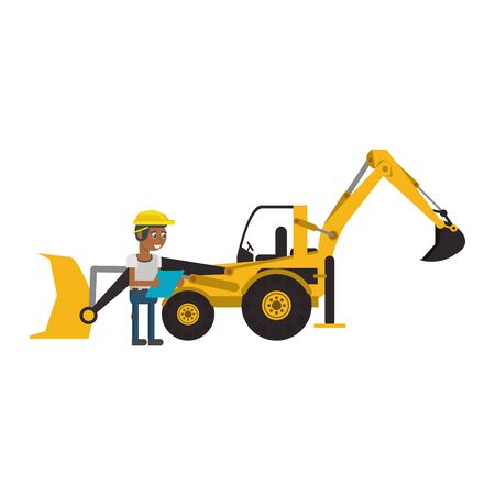 Construction worker with excavator vehicle cartoon vector illustration graphic designのイラスト素材