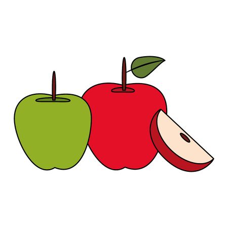 Red and green apple fresh fruit healthy food cartoon isolated vector illustration graphic designのイラスト素材