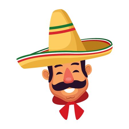 mexican man face with moustache and mexican hat vector illustration graphic designのイラスト素材