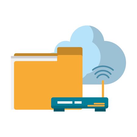 documents router and cloud icon cartoon vector illustration graphic designのイラスト素材