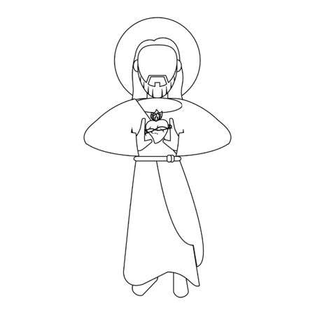 jesus christ with sacred heart man cartoon vector illustration graphic designのイラスト素材