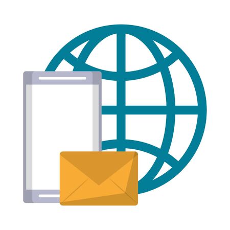 cellphone with globe and envelope icon cartoon vector illustration graphic designのイラスト素材