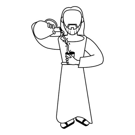 jesus christ man with water and wine cartoon vector illustration graphic designのイラスト素材