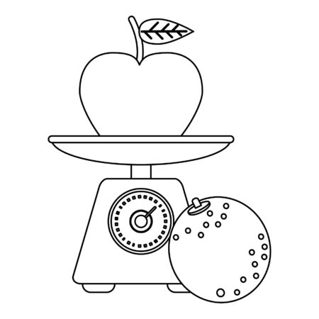 Healthy lifestyle and weight loss apple on balance and orange vector illustration graphic designのイラスト素材