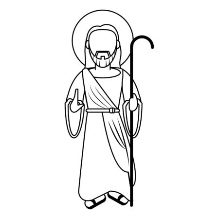 jesus christ with shepherd stick cartoon vector illustration graphic designのイラスト素材