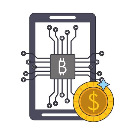 Bitcoin cryptocurrency smartphone and coin symbols vector illustration graphic designのイラスト素材