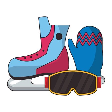 Winter extreme sport equipment ice skate googles and glove vector illustration graphic designのイラスト素材