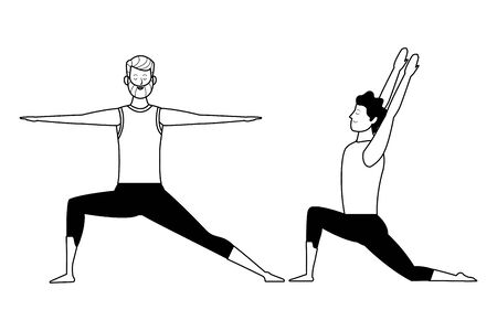 men yoga poses avatar cartoon character black and white isolated vector illustration graphic designのイラスト素材