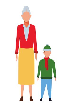 old woman and child avatar cartoon character vector illustration graphic designのイラスト素材