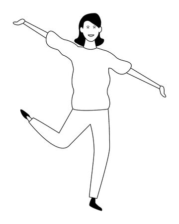 Happy woman dancing and smiling cartoon vector illustration graphic designのイラスト素材