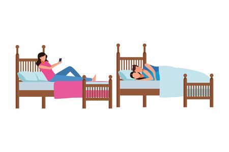 twin dormitory and couple coodle bed vector icon illustration graphic designのイラスト素材