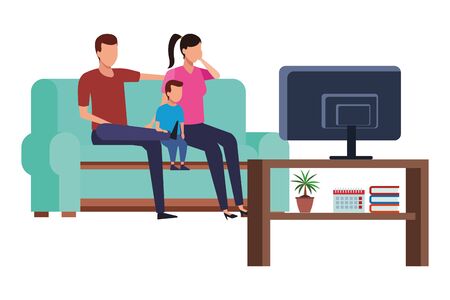 family sofa together and watching television vector icon illustration graphic designのイラスト素材