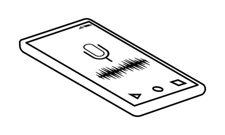 cellphone with microphone picture and sound signal black and white vector illustration graphic designのイラスト素材
