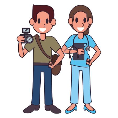 Professional workers photographer and doctor characters cartoons vector illustration graphic designのイラスト素材