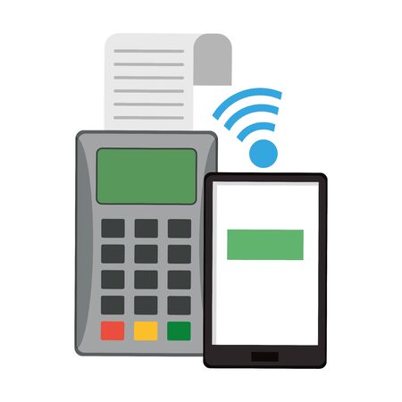 Online shopping and sales card reader and wifi smartphone vector illustration graphic designのイラスト素材