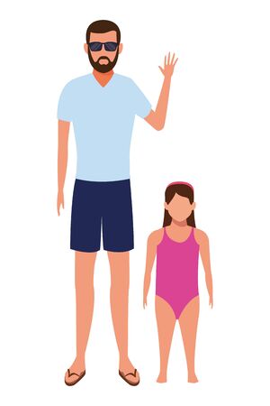 young man with child avatar wearing summer clothes sunglasses cartoon character vector illustration graphic designのイラスト素材