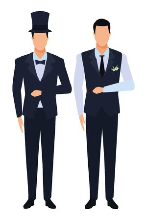 men wearing tuxedo avatar cartoon characters with tie and top hat vector illustration graphic designのイラスト素材