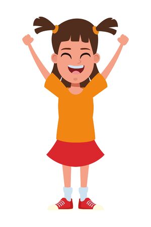 young little kid girl with pigtails and hands up avatar cartoon character portrait vector illustration graphic designのイラスト素材