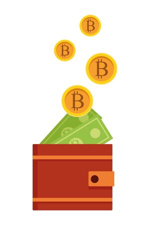 wallet with cryptocurrency bitcoin and money bills vector illustration graphic designのイラスト素材