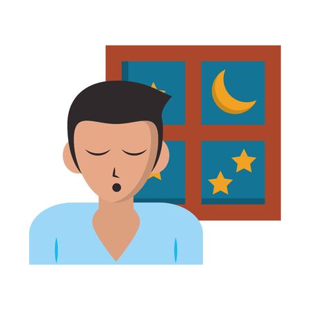 Sleeping and resting man with eyes closed and window cartoons vector illustration graphic designのイラスト素材