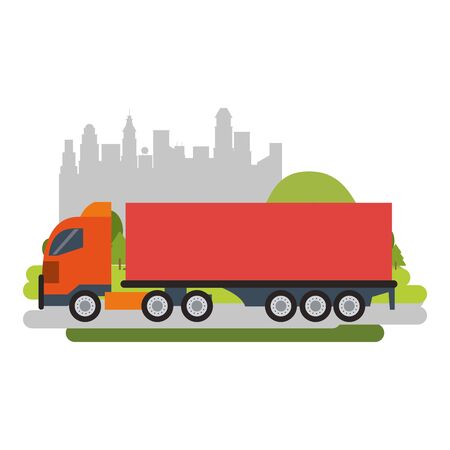 Cargo truck vehicle isolated passing by city vector illustration graphic designのイラスト素材