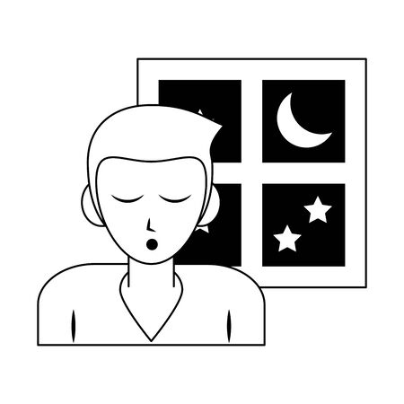 Sleeping and resting man with eyes closed and window cartoons vector illustration graphic designのイラスト素材